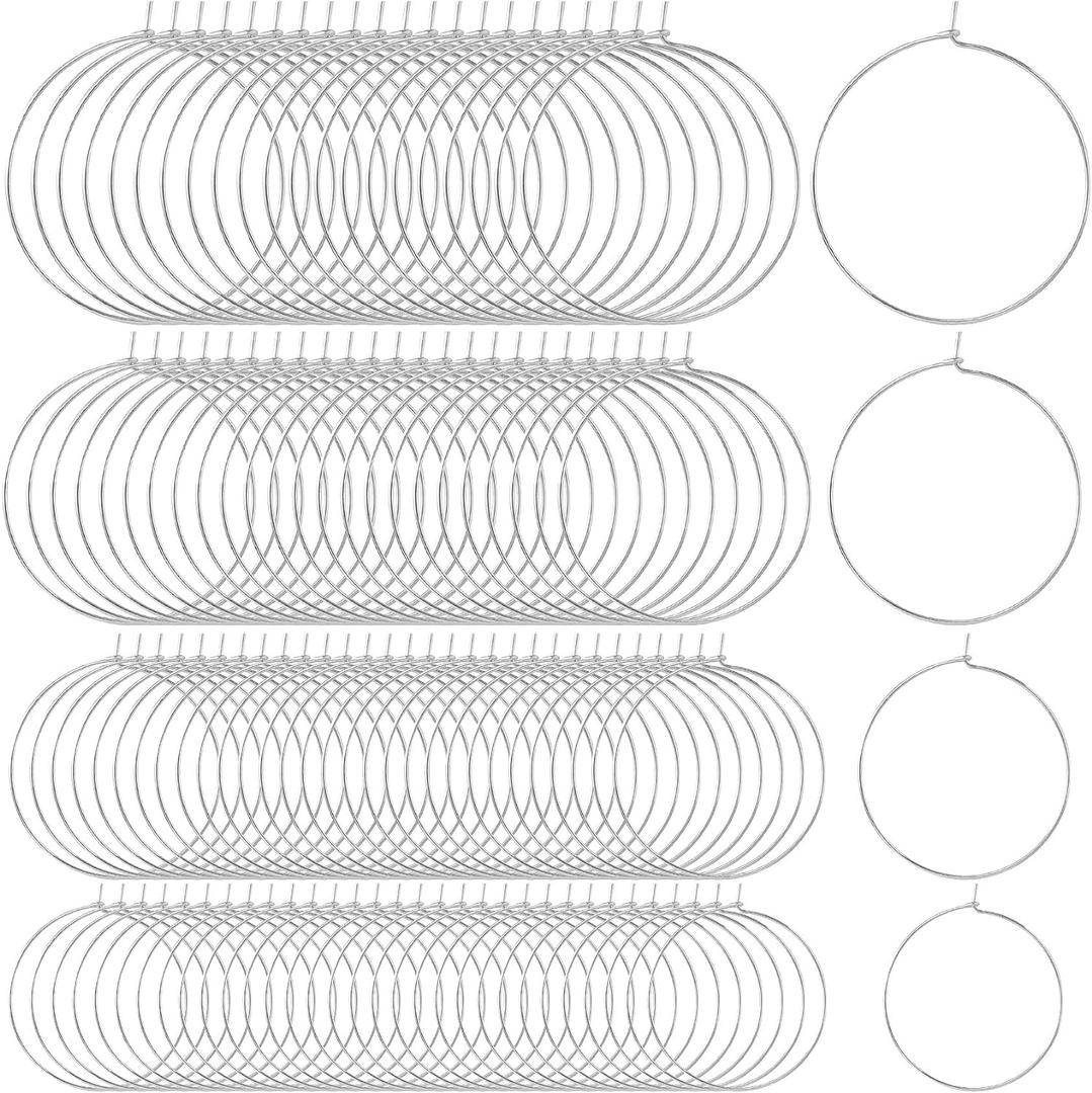 OIIKI 120PCS Earring Beading Hoops for Jewelry Making, 4 Sizes Silver Plated Hoop Earring Findings, Open Hoops, Metal Earring Rings, Round Earring Beading for DIY Jewelry Crafts for Women