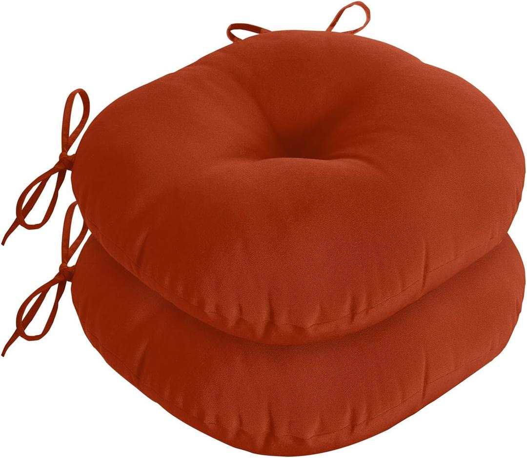downluxe Bistro Chair Cushions for Patio Furniture, Water-Resistant Round Outdoor Chair Cushions Set of 2 with Non-Slip Ties, 15" x 15", Brick Red