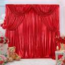 Christmas Backdrop Curtains Glitter Fabric - 4.8x8FT 4 Panels Red Background for Baby Shower Birthday Photography Decoration (19.2x8FT)