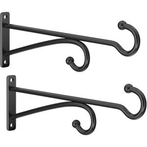 10" Plant Hanger Hook Outdoor Indoor  Planter Hooks for Hanging Plants, Plant Wall Hooks, Brackets for Hanging Plants, Baskets, Wind Chimes, Bird Feeders, Lanterns, Bird Houses (Black, Metal, 2-Pack)