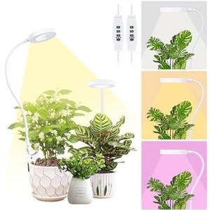Aopeids Clip on Grow Lights for Indoor Plants, 96 LEDs Full Spectrum Plant Light with Auto On/Off Timer (4/8/12H), 3 Light Modes, 10-Level Dimmable for Succulents, Small Plants (White, 2 Pack)
