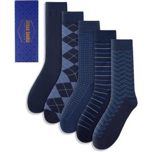 Mens Dress Socks Classic Patterned Business Crew Cotton Socks for Father Husband Birthday Gifts 5 Pairs, One Size