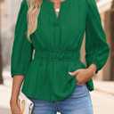 ZESICA Women's 2026 Fall Babydoll Peplum Tops V Neck Puff 3/4 Length Sleeve Shirts Dressy Casual Blouses (Green, S)