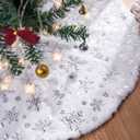 Lanpn Christmas Tree Skirt 71 inch, Xmas Tree Skirt with Snowflake Winter Christmas Tree Mat for Extra Large Artificial Trees Winter Home Party Holiday Indoor Xmas Decor (Silver, 180cm)