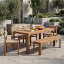 Christopher Knight Home 6 Piece Outdoor Acacia Wood Patio Dining Set, 70 Inch Rectangular Table with 4 Wicker Dining Chairs and Bench, Teak Finish Patio Table and Chairs Set for Garden Backyard Deck