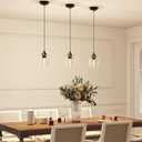 VONLUCE Pendant Light Kitchen Island, Matte Black Pendant Light Fixture with E26 Base & Adjustable Cable, Modern Pendant Lighting with Glass Shade for Living Room Bedroom Hallway