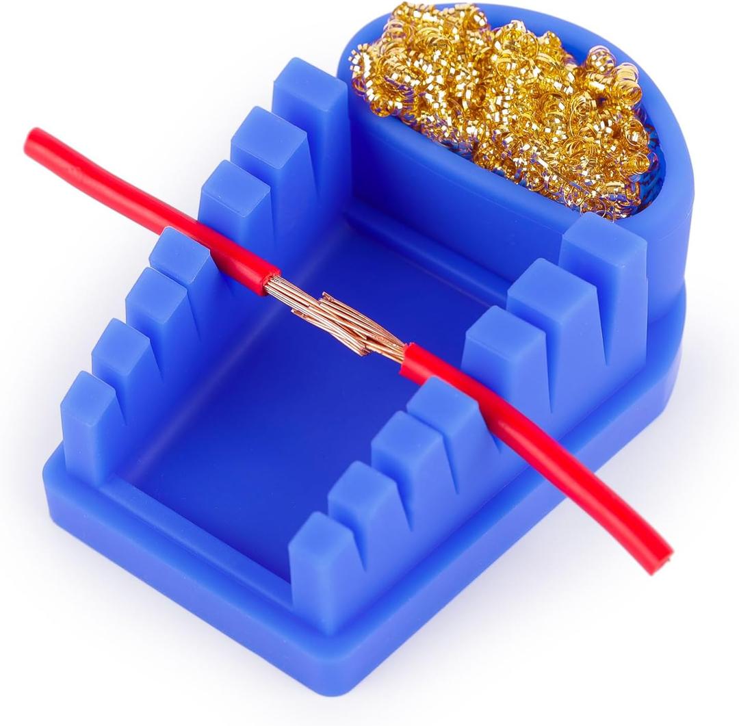 YIHUA S200 Blue Heat-Resistant Silicone Soldering Wire Holder with Brass Wool Cleaner, 6 Grooves, Storage Tray, Helping Hands Soldering Wire Welding Fixture, Compatible Diameter 32-7AWG