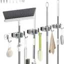 4 Racks and 5 Hooks Mop and Broom Holder Wall Mount, 304 Stainless Steel Broom Hanger Organizer for Home Kitchen Garden Laundry Garage