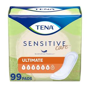 TENA Incontinence Pads, Bladder Control & Postpartum for Women, Ultimate Absorbency, Extra Coverage, Long, Sensitive Care, 99 Count