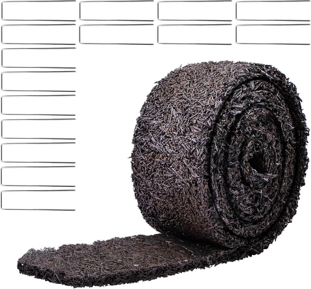 Black Rubber Mulch for Landscaping 120in L x 4.5in W Recycled Garden Edging Border Mat Natural Looking Permanent Garden Mulch Barrier for Plants Vegetables & Flowers 15 U-Shaped Steel Stakes