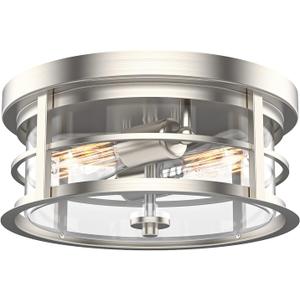 EAPUDUN Flush Mount Ceiling Light, 12inch 2-Light Modern Close to Ceiling Light Fixture, Brushed Nickel Finish with Clear Glass Shade for Hallway Entryway Bedroom Porch FMA1412-BNK