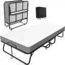 Folding Bed with Mattress, Roll Away Beds with Mattress for Adults, Single Cot Foldable Rollaway Beds, 75" x 31.5" Portable Bed for Easy Storage, Strong Frame for Guest Room