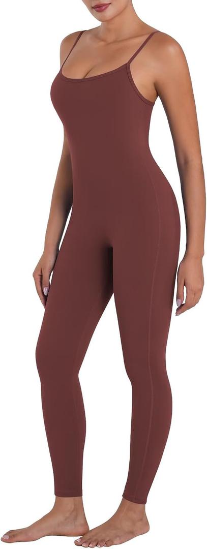 Sunzel Workout Jumpsuits for Women Adjustable Spaghetti Strap Leggings Bodysuit Square Neck Sleeveless One Piece Yoga Unitard (Red, M)