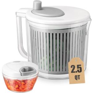 Salad Spinner with Chopper Set2.5Qt Lettuce Spinner with Built-in Colander and Measuring Cup BowlSmall Plastic Fruit Cleaner Pasta Dryer Herb CleanerSingle Serve Quick Veggie Prepping Set (Gray)