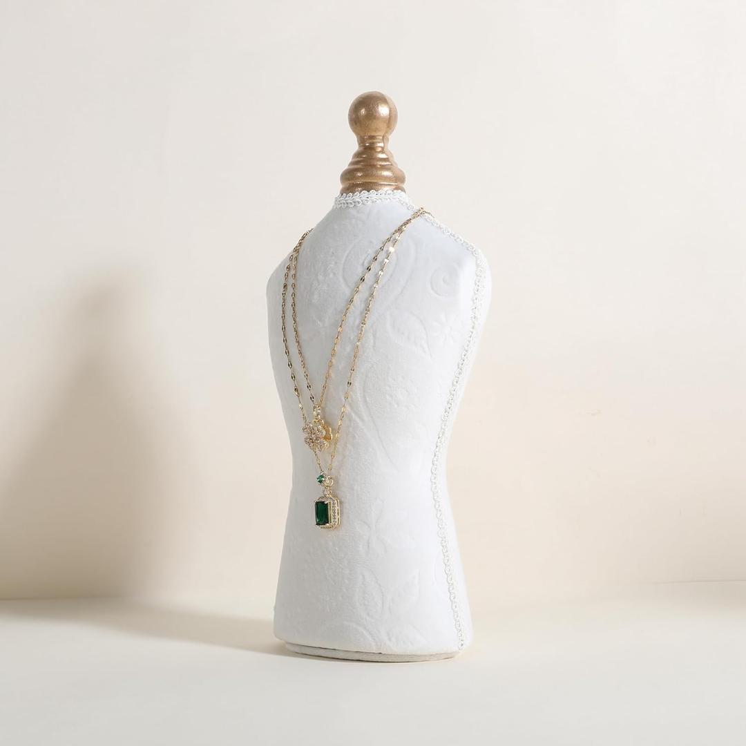 Velvet necklace holder display stand, White jewelry necklace display for selling, necklace mannequin for jewelry, necklace bust jewelry display for CountertopWhite-Medium