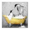 KREATIVE ARTS Funny Animals Bathroom Decor Wall Art Poster Prints Framed Set of 3 Wall Decor Humor Gorillas Penguins and Pandas in Bathtub Black and White Artwork Print (Yellow)