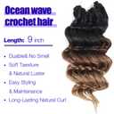 7 x Ocean Wave Crochet Hair 9 Inch Brown Blonde Ombre Curly Braiding Ocean Wave Hair 7 Packs T1 30 27 Deep Wave Short Wavy Crochet Braids Hair Extensions for Women (9Inch (Pack of 7), T1/30/27)