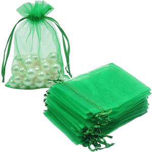 HRX Package 100pcs Organza Drawstring Bags Green, 4 x 6 inch Candy Mesh Gift Bags Jewelry Pouches Small Christmas Sachet