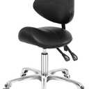 Saddle Stool Dental Hygienist Chair with Back Support, Rolling Esthetician Saddle Stool for Lash Salon Tattoo Shop Spa Dentist Clinic, Black, Adjustable Height 20-28 Inches, 100% Molded Foam Seat
