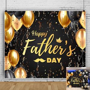 Happy Father's Day Backdrop 10x8ft Black and Gold Balloons Fathers Day Photo Background for Photography Family Party Decorations Studio Photo Booth Props