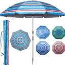 Blissun 7.2' Beach Umbrella with Sand Anchor, Outdoor Portable Beach Umbrella for Sand with Tilt Pole, Carry Bag, Air Vent (Rainbow Color)