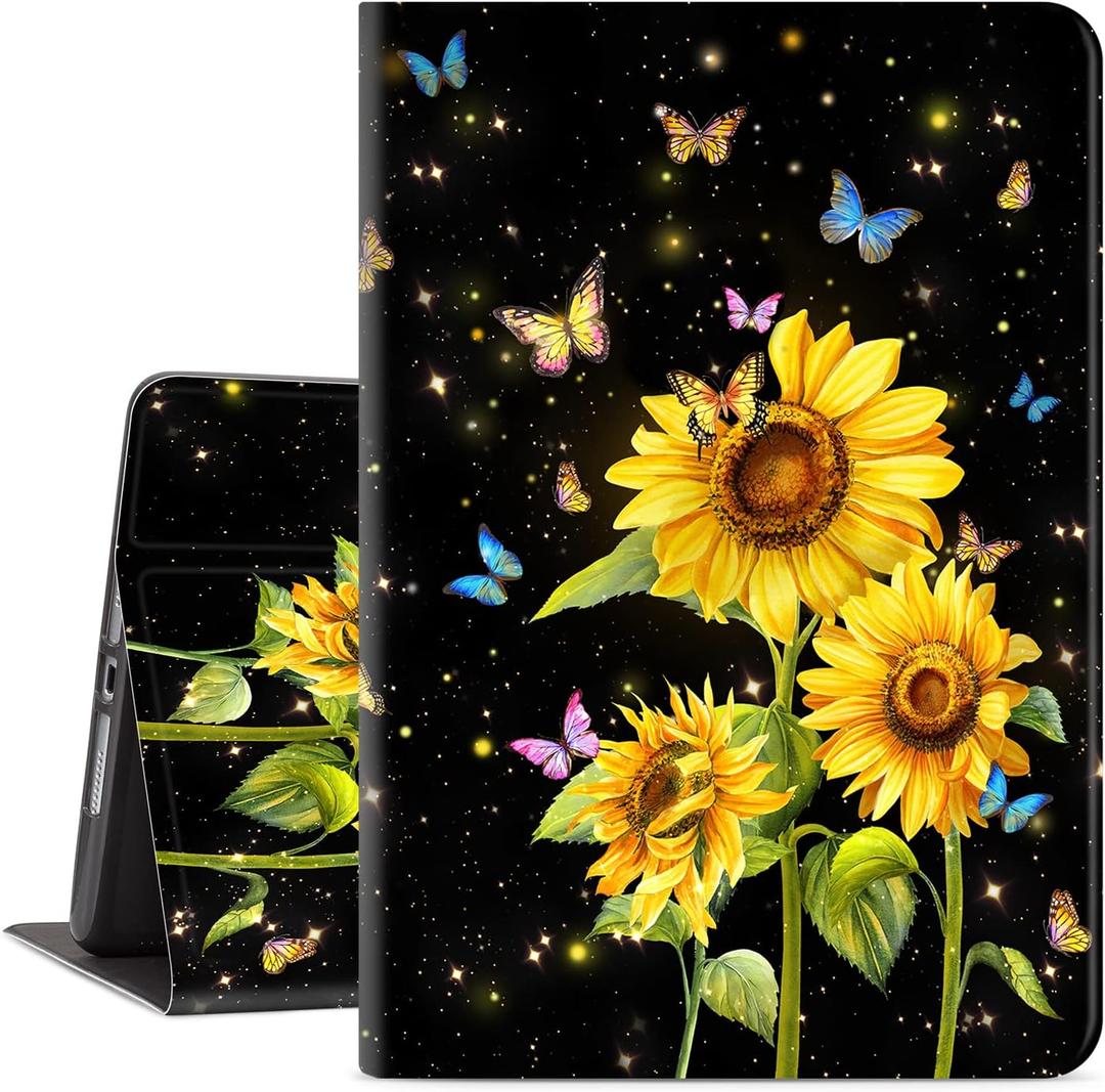 for iPad 9Th / 7Th / 8Th Generation Case, for iPad 10.2 Case Shockproof Protective Multi-Angle Viewing Adjustable Stand Auto Wake/Sleep Butterfly Sunflower