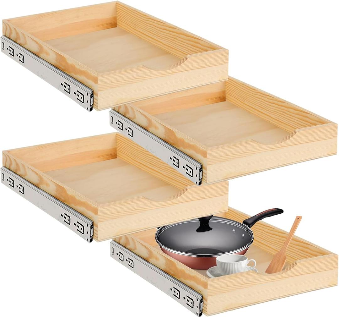 4 Set Wooden Pull Out Drawers for Cabinets 15 X 21in Pull Out Cabinets Organizer,Cabinet Pulls Out Shelves Soft Close Slide Outs for Kitchen Under Sink Space, Pantry, Bathroom