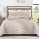 Exclusivo Mezcla Reversible King Size Quilt Bedding Set with Pillow Shams, Lightweight Quilts King Size, Soft Bedspreads Bed Coverlets for All Seasons - (Brich Beige, 104"x96")