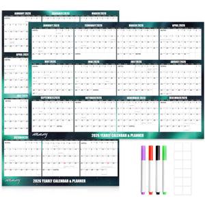32" x 48" Apricity 2026 Wall Calendar Dry Erase - Dark Green Wall Calendar Wet & Dry Erasable Laminated 12 Month Annual Yearly Planner, Reversible, Horizontal/Vertical,with Julian Dates
