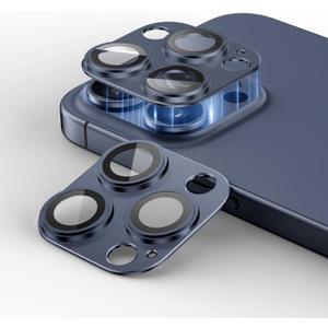 2 Packs Camera Lens Protector for iPhone 13 Pro Max/Pro 9H Tempered Glass Camera Cover Lens Aluminum Alloy Metal matte Case, Scratch Resistant Case Friendly (Blue)