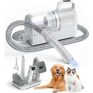 Hicozy S1+ Dog Grooming Vacuum, 12000Pa Minimum 50dB Quiet Dog Vacuum for Shedding Grooming with 2L Dust Cup, 6 Professional Pet Accessories with Clippers, Gray