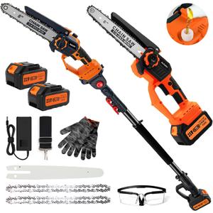 Autubin 2-in-1 Electric Pole Saw for Tree Trimming,1200W Brushless Cordless Pole Saw & 8 Inch Mini Chainsaw with 2 x 4.0Ah 21V Batteries,16 FT Max Reach & Multi-Angle, Tree Trimmer for Branch Cutting.