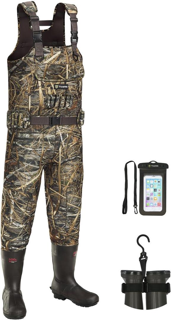 TIDEWE Chest Waders with Boot Hanger, Hunting Waders for Men Next Camo Evo with 600G Insulation, Waterproof Cleated Neoprene Bootfoot Wader, Insulated Hunting & Fishing Waders (Size 11)