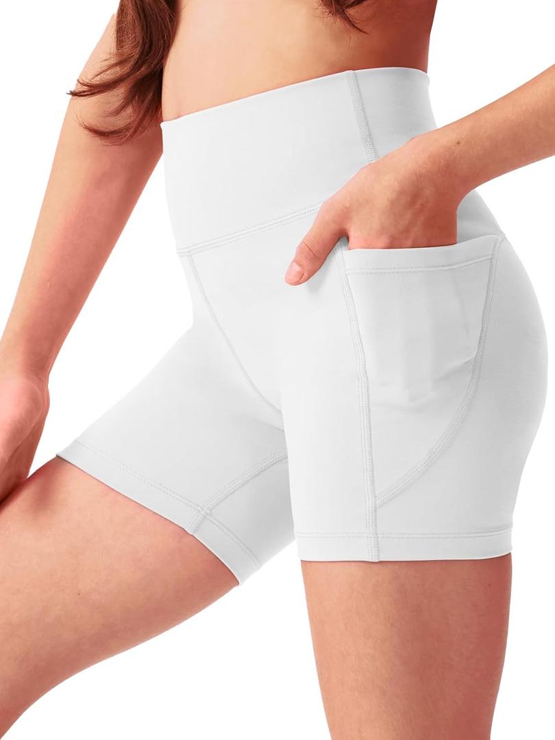 Girls 4'' High Waisted Biker Shorts, Stretchy Athletic Workout Running Shorts for Kids and Teens (White, L)