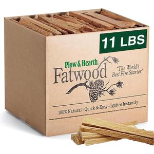 Plow & Hearth 11 LBS Fatwood Fire Starter Sticks Organic Kindling, Easy Ignition Fat Wood, All Natural Firestarters for Fire Pit, Wood Stoves, Fireplaces, Campfires, Bonfires, BBQ