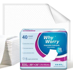 WhyWorry Extra Large Disposable Bed Pads 30" x 36", Super Absorbent Leakproof Incontinence Underpads for Surface Protection, Thick Quilted Chucks Pee Pads for Adults and Babies, 40 Count