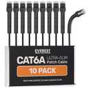 Everest Ultra Slim Cat6a Ethernet Patch Cables 1ft (10-Pack) Black - 10GB Cat 6a Patch Cable - Bendable, Flexible & Thin Ethernet Cable - Space Saving 32AWG 550MHZ Cat6a Cables - 100% Copper Wires