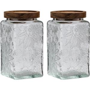 Vintage Glass Sealed Storage Jar with Sealed Wooden Lid, Kitchen Storage Glass Food Storage Container for, Coffee Beans, Oats, Flour, Cereal, Food Storage Jar (Sunflower)