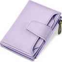 Airkit Small Wallet Women RFID Blocking Soft Leather Bifold Compact Card Holder Wallet for Women with Zipper Coin Pocket 4 ID Window, Light Purple
