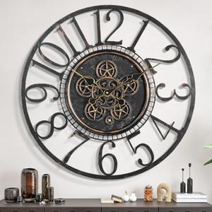 Maxstar Large Moving Gear Wall Clock for Living Room Decor,Vintage Industrial Steampunk,Metal Wall Clock Decorative for Home Office, Dinning Room,Farmhouse(Bronze Copper,Arabic Number,30 INCH)