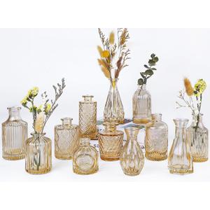 Amber Glass Bud Vases Set of 12, Gold Mini Flower Vase for Centerpieces, Small Vases in Bulk for Wedding Decorations, Vintage Vase for Table, Recepetion, Home Dcor