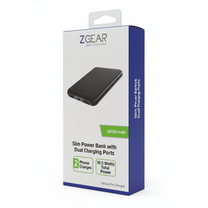 ZGear 5000 mAh Slim Dual Charging Port Power Bank - Black
