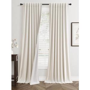 96 Inch Linen Blackout Curtains 2 Panels for Bedroom Living RoomCream Natural 100% Black Out Curtains 96 Inches Long Thermal Noise Reduction Light Blocking Drapes Rustic Country 8ft Back Tab Beige