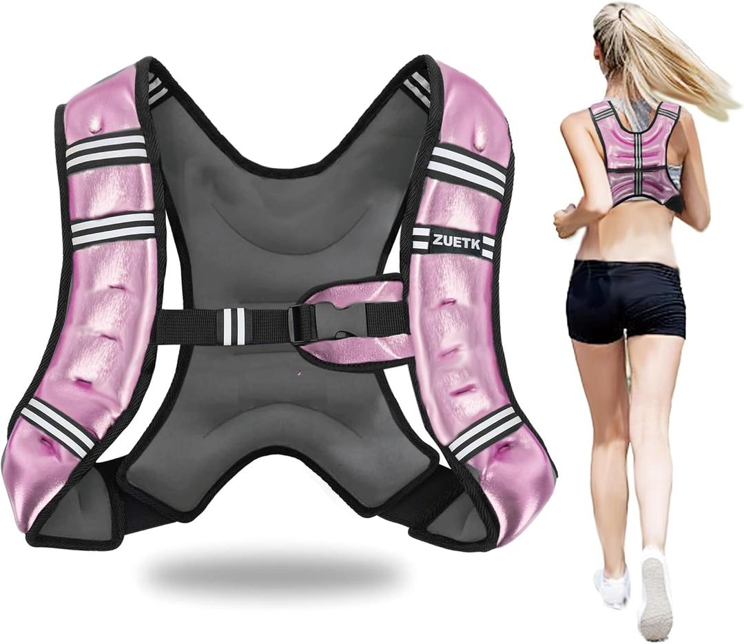 Weighted Vest, 6lb/8lb/12lb/16lb/20lb/25lb/30lb Weight Vest with Reflective Stripe, Weighted Vest for Men Women Workout Equipment for Strength Training, Running, Jogging, Fitness, Weight Loss (PU-Pink)