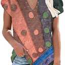 Womens Basic Casual T-Shirts Ring Hole V Neck Petal Short Sleeve Tops Loose Comfy Tunic Tops 2XL