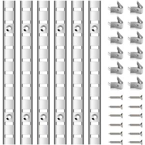 6 Pcs 36 Inch Shelf Pilaster Adjustable Shelf Brackets Stainless Steel Mortise Mount Pilaster Strip Standards with 12 Shelf Clips and Screws for Wall Shelving System Closet Organization Storage