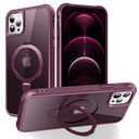 CHAOFEnG Magnetic Compatible with iPhone 12 Pro Max Case with Stand [Military Grade Drop Tested][Compatible with Magnet] Ring Translucent Slim Hard Back Soft Edge, Wine Red