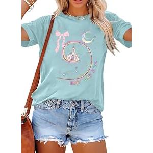Magical Shirts Women Magic Kingdom Shirt Princess Castle Graphic Tee Family Vacation T Shirt Holiday Tops Green L