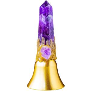Super Loud Solid Brass Handbells Altar Bells Natural Amethyst Tower Bell Chimes Witch's Bells Hand Percussion Instruments Call Bells for Meditation Prayer Reception Pet Feeding and Home Decoration (4.53")