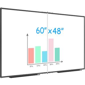 JILoffice Large Foldable White Board 60 x 48 Inches, Dry Erase Magnetic White Board, Black Aluminum Frame with 2 Detachable Marker Trays Wall Mounted Board for Office Home and School